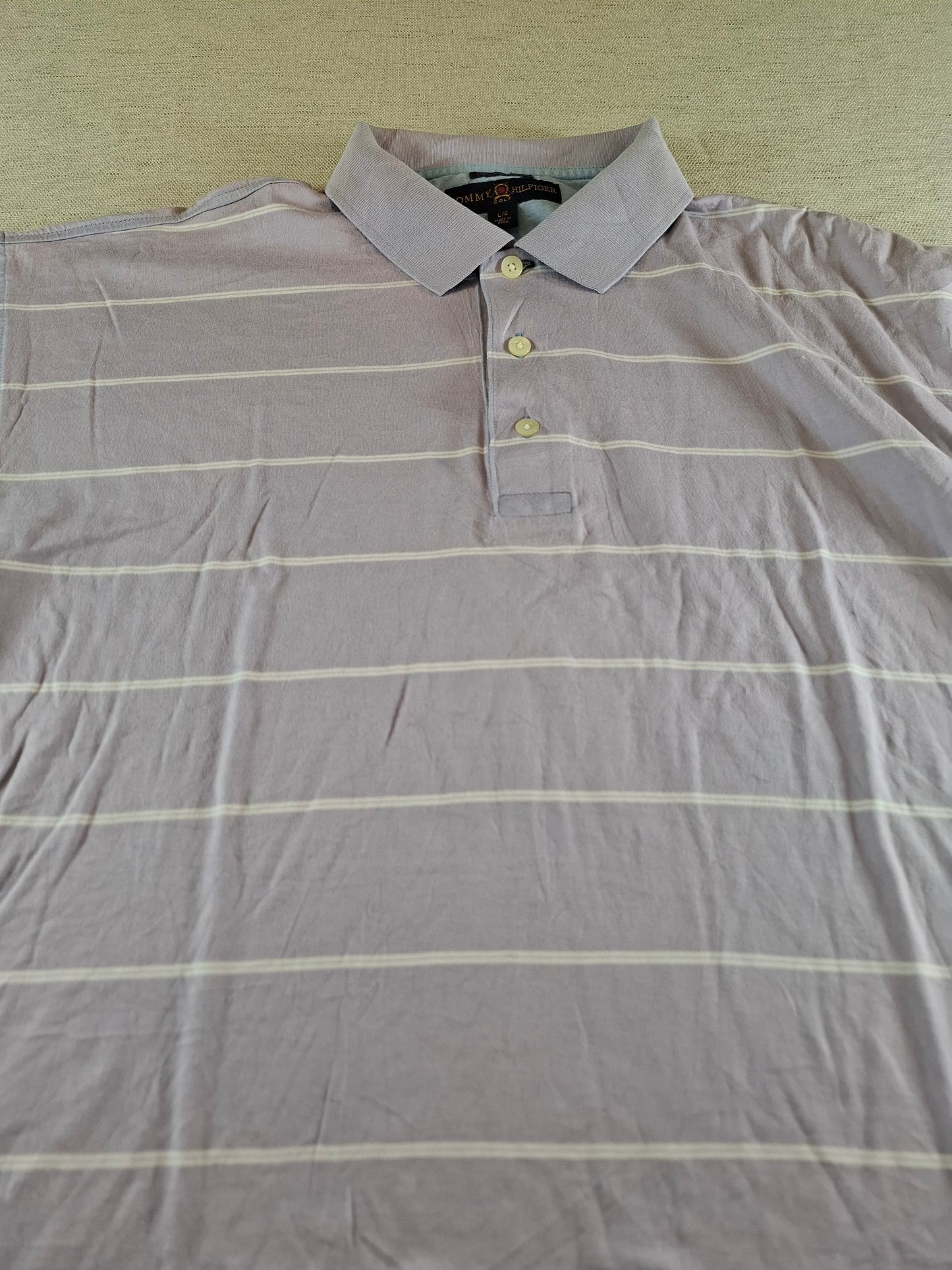 001113 Tommy Hilfiger Polo size L Lila/ White striped