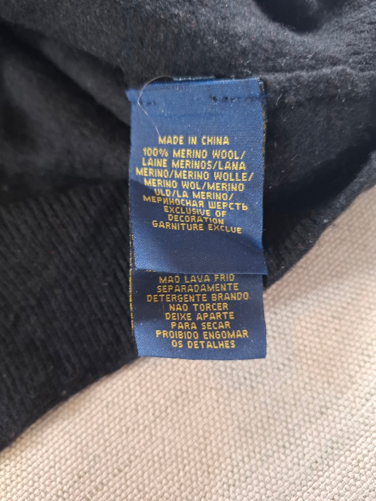 000497 Polo Ralph Lauren 1/4 zip sweater size XXL Black Merino