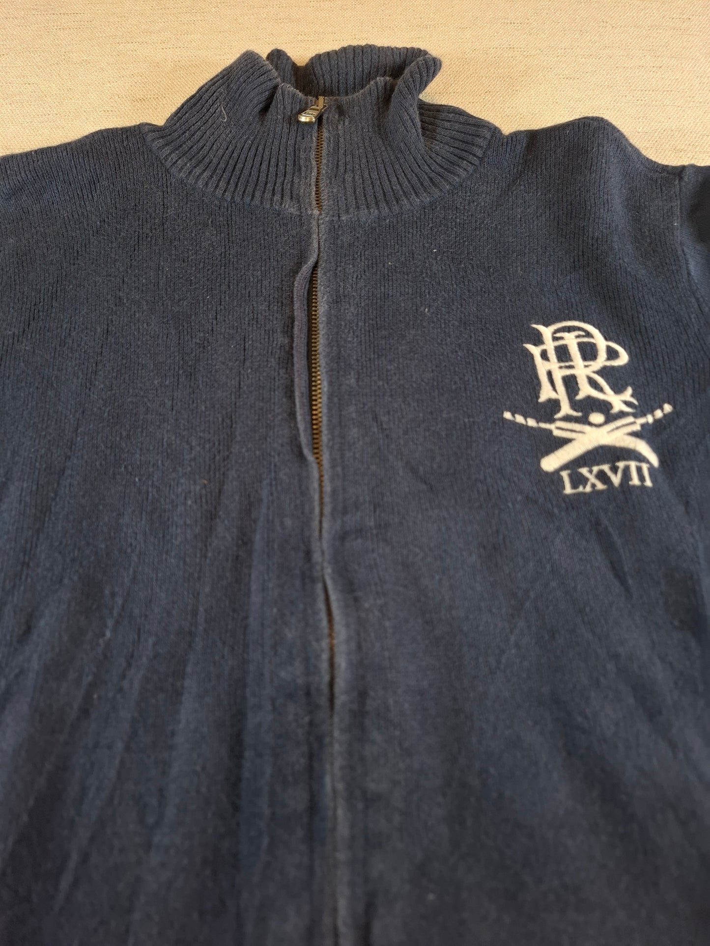 000938 Polo Ralph Lauren Full zip sweater size L Navy Blue/ White