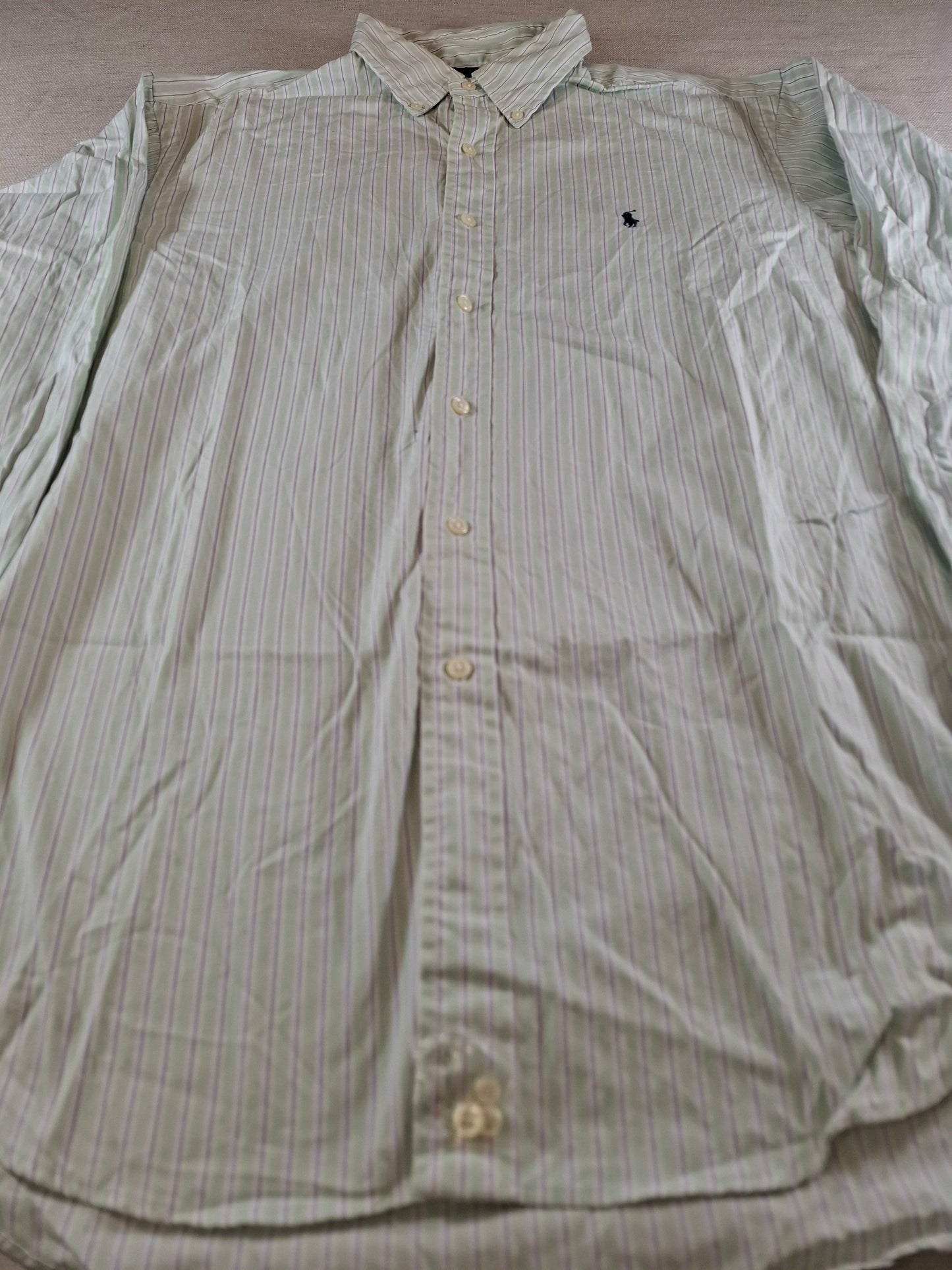 001084 Polo Ralph Lauren Button down shirt size 16.5 / 32-33 Green/ Grey/ White striped