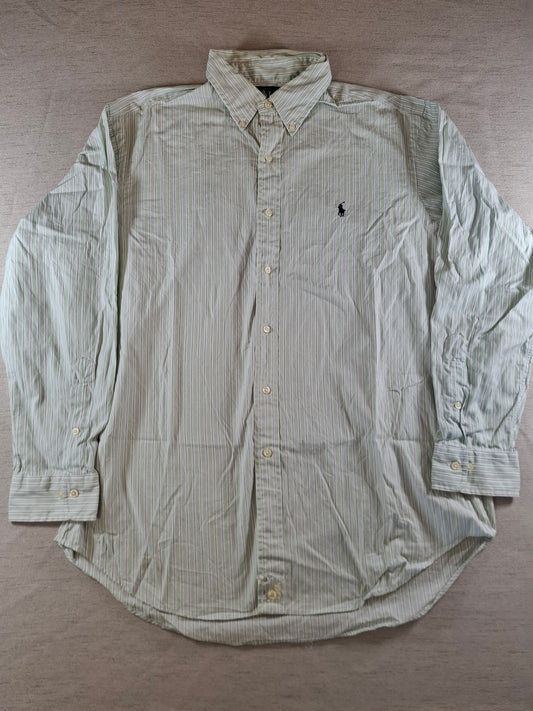 001084 Polo Ralph Lauren Button down shirt size 16.5 / 32-33 Green/ Grey/ White striped