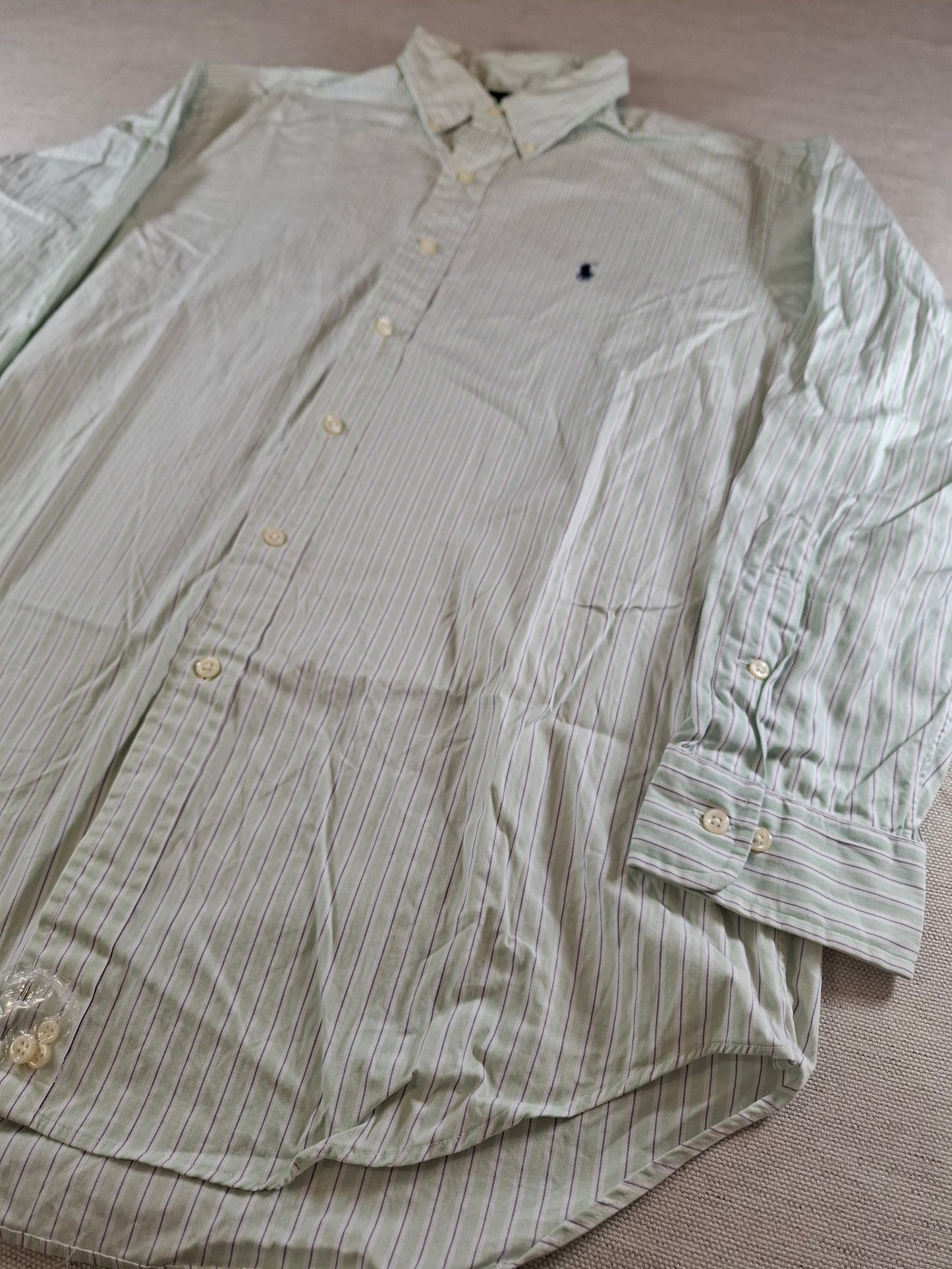 001084 Polo Ralph Lauren Button down shirt size 16.5 / 32-33 Green/ Grey/ White striped