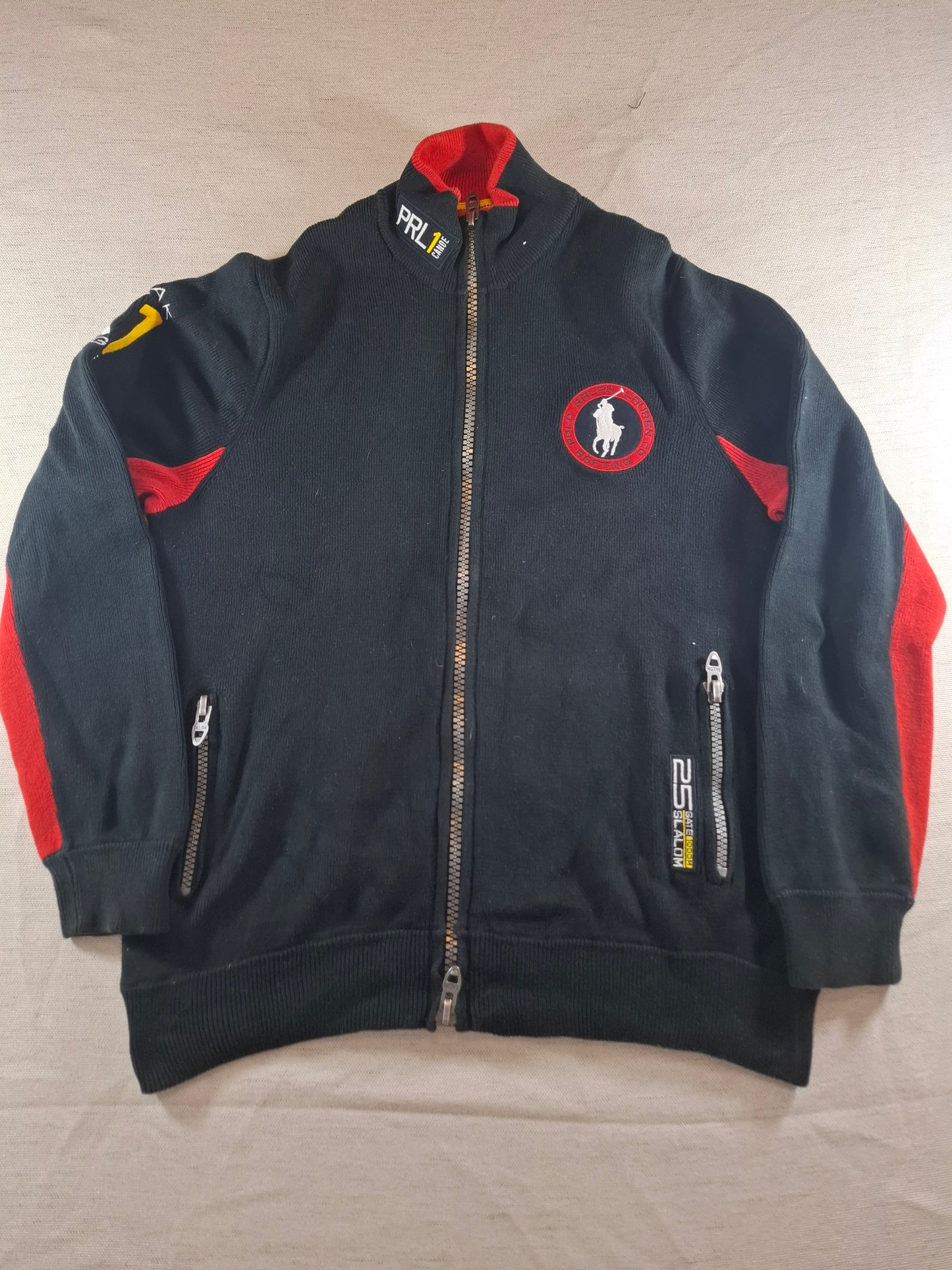 000226 Polo Ralph Lauren Full zip sweater size L Black/ Red
