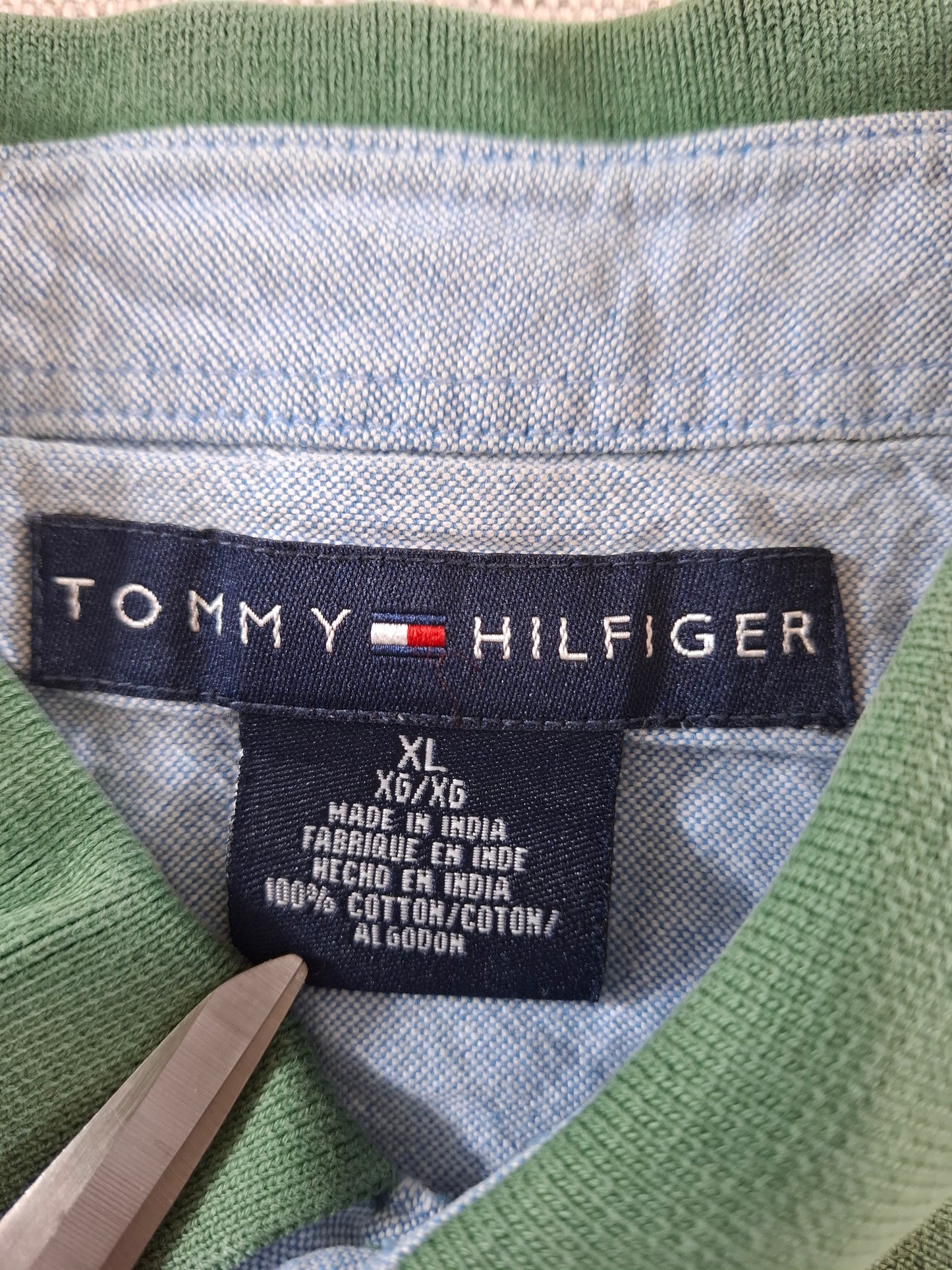 001115 Tommy Hilfiger Polo size XL Green/ white striped