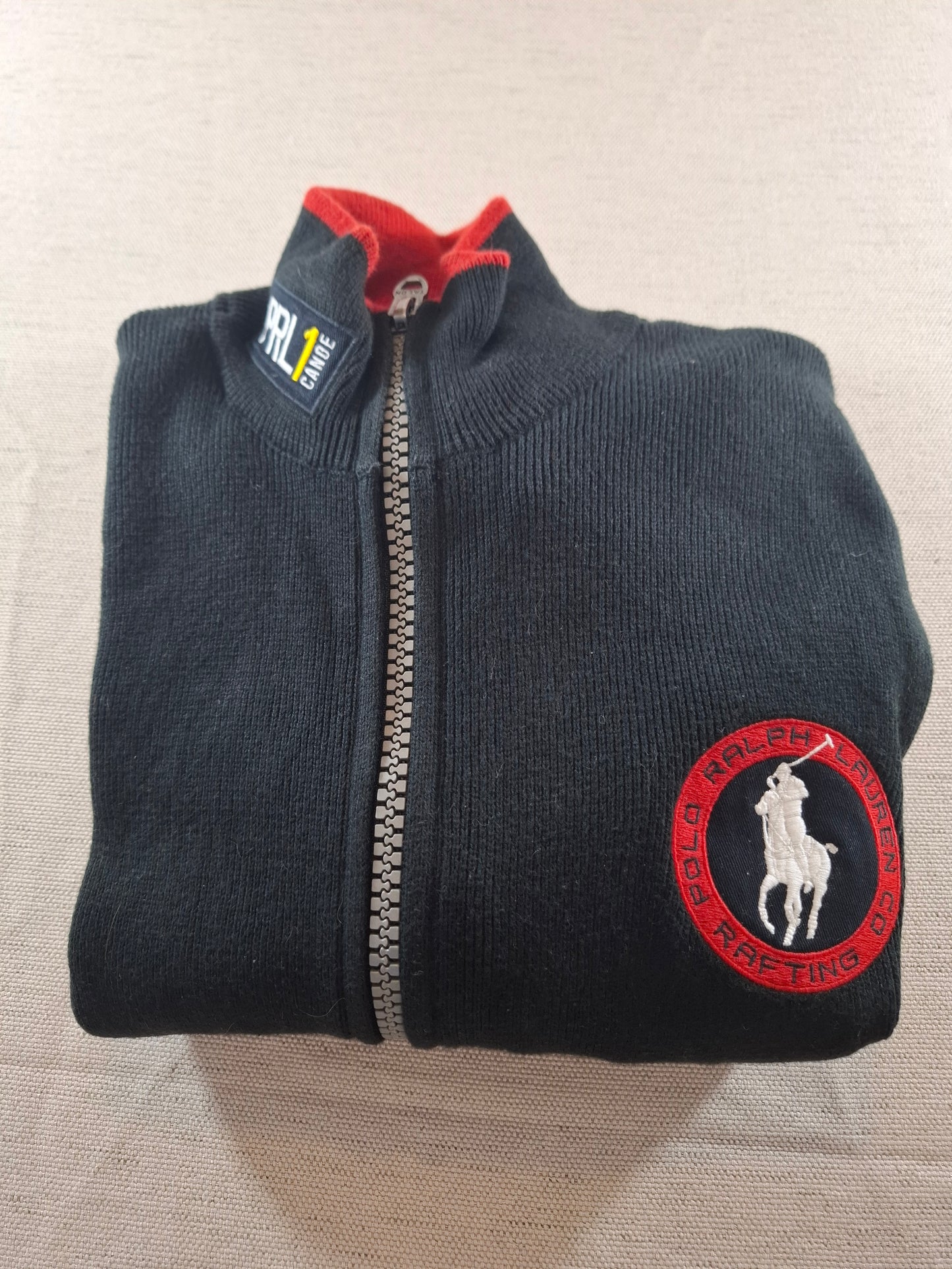 000226 Polo Ralph Lauren Full zip sweater size L Black/ Red