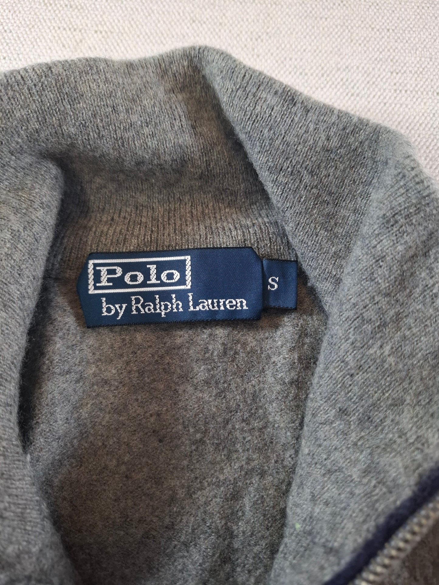 000496 Polo Ralph Lauren 1/4 zip sweater size S Grey Merino