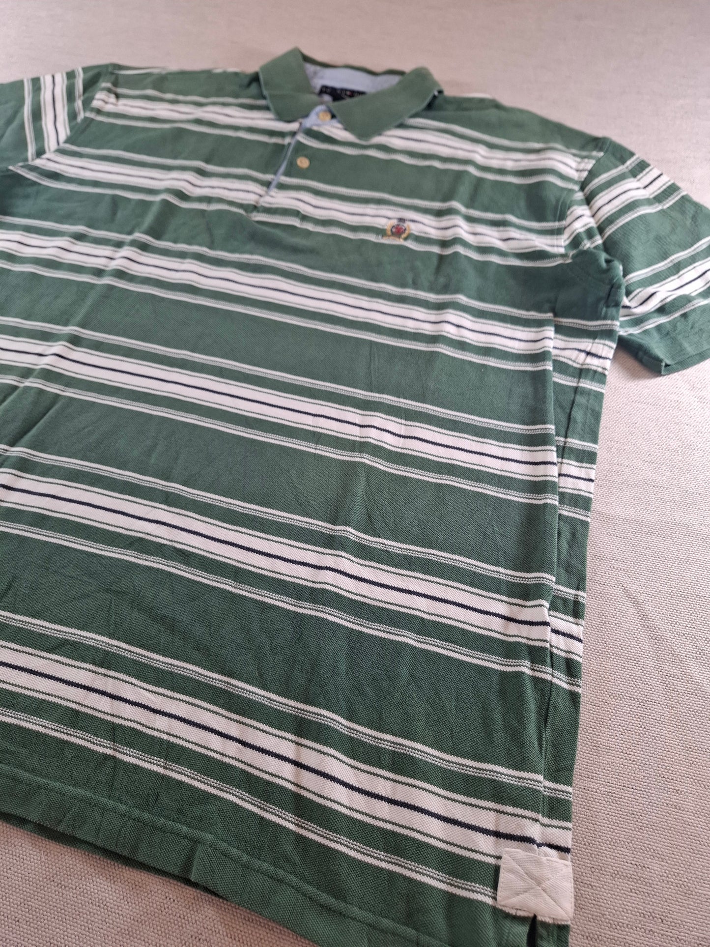 001115 Tommy Hilfiger Polo size XL Green/ white striped