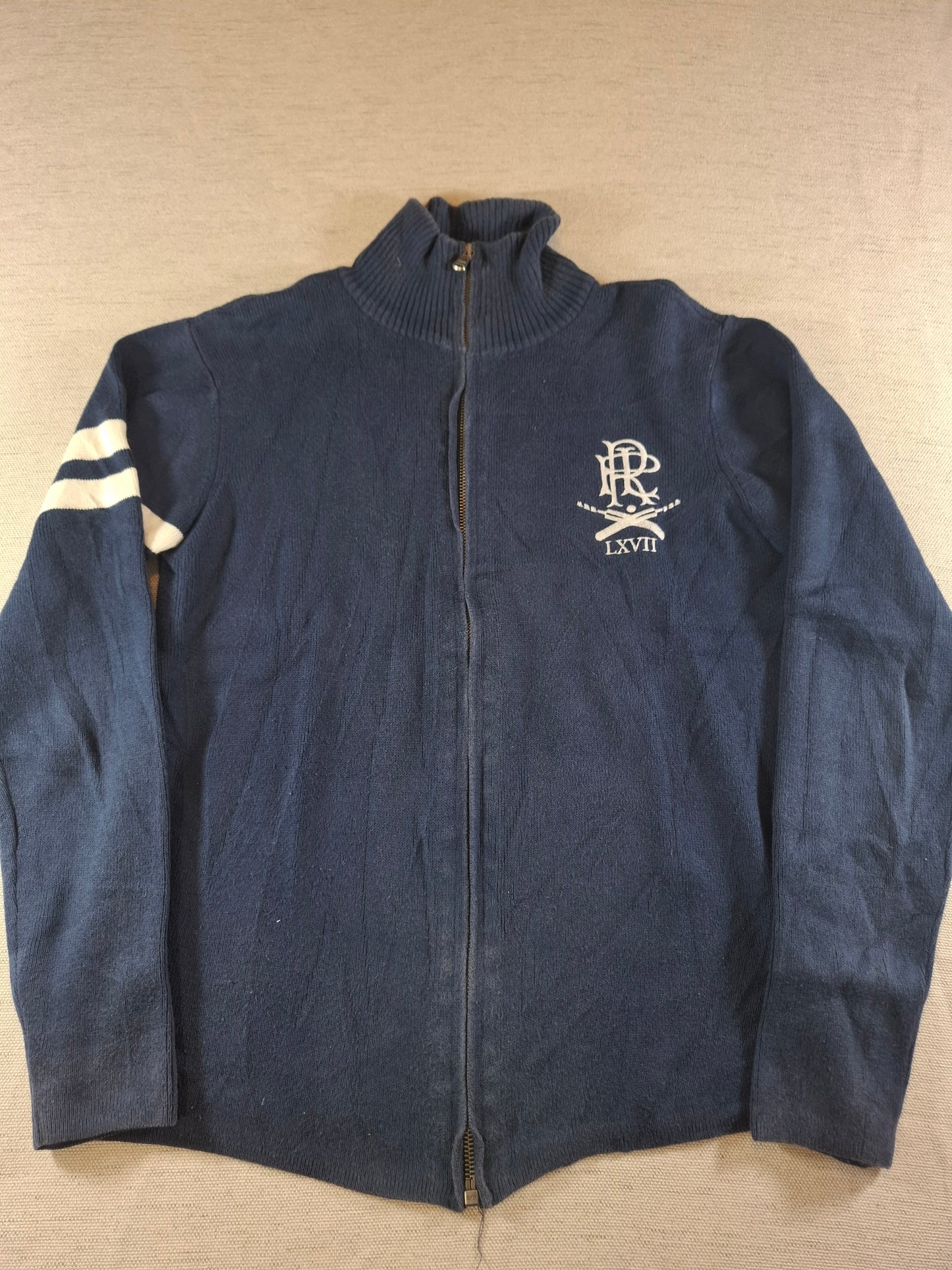 000938 Polo Ralph Lauren Full zip sweater size L Navy Blue/ White