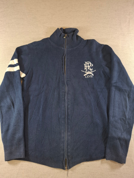 000938 Polo Ralph Lauren Full zip sweater size L Navy Blue/ White
