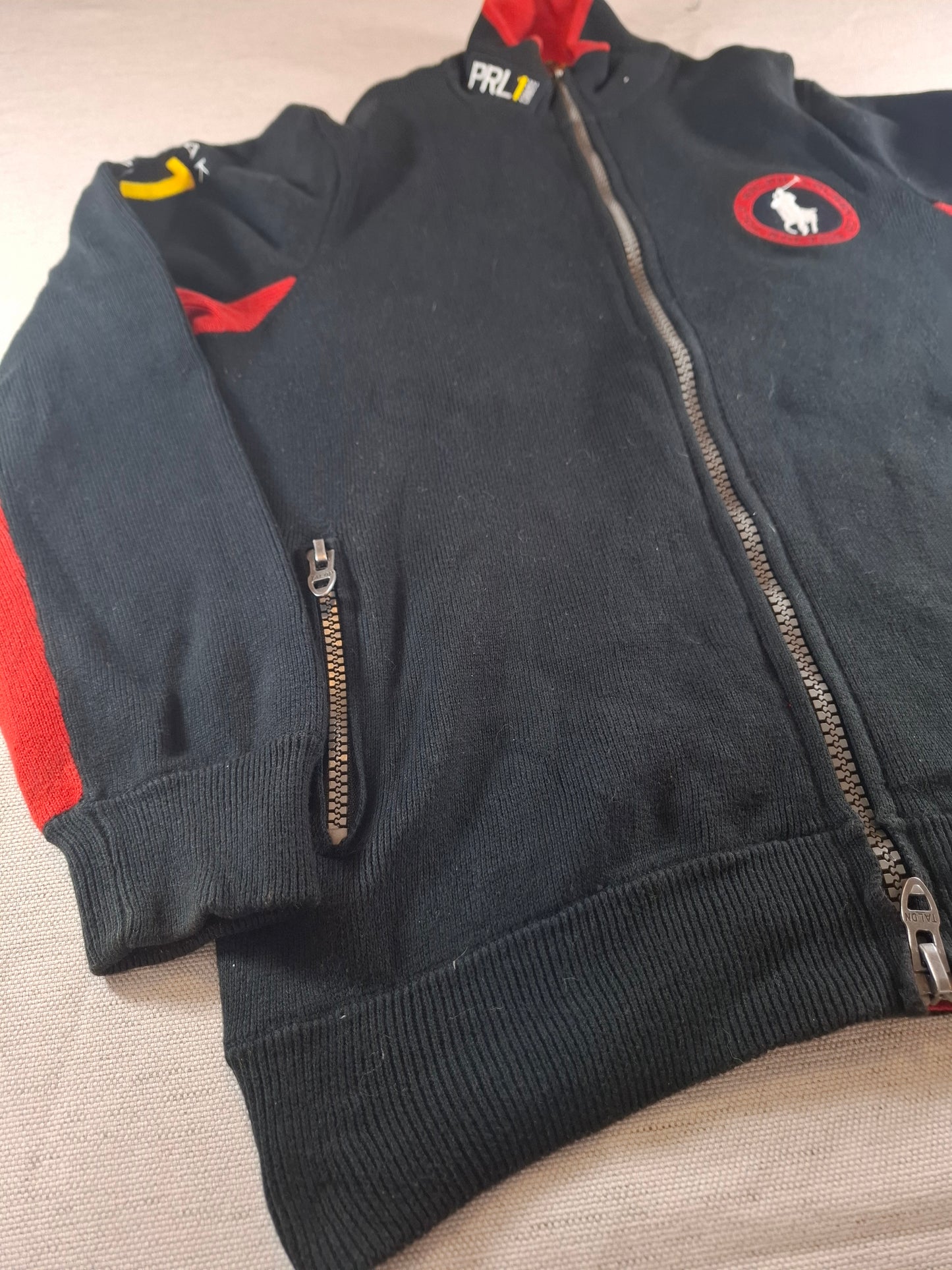 000226 Polo Ralph Lauren Full zip sweater size L Black/ Red