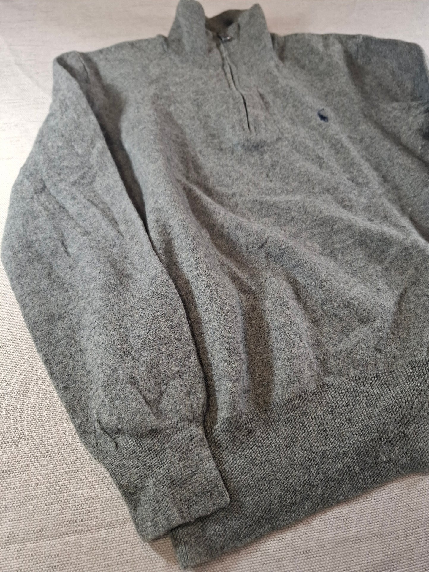 000496 Polo Ralph Lauren 1/4 zip sweater size S Grey Merino