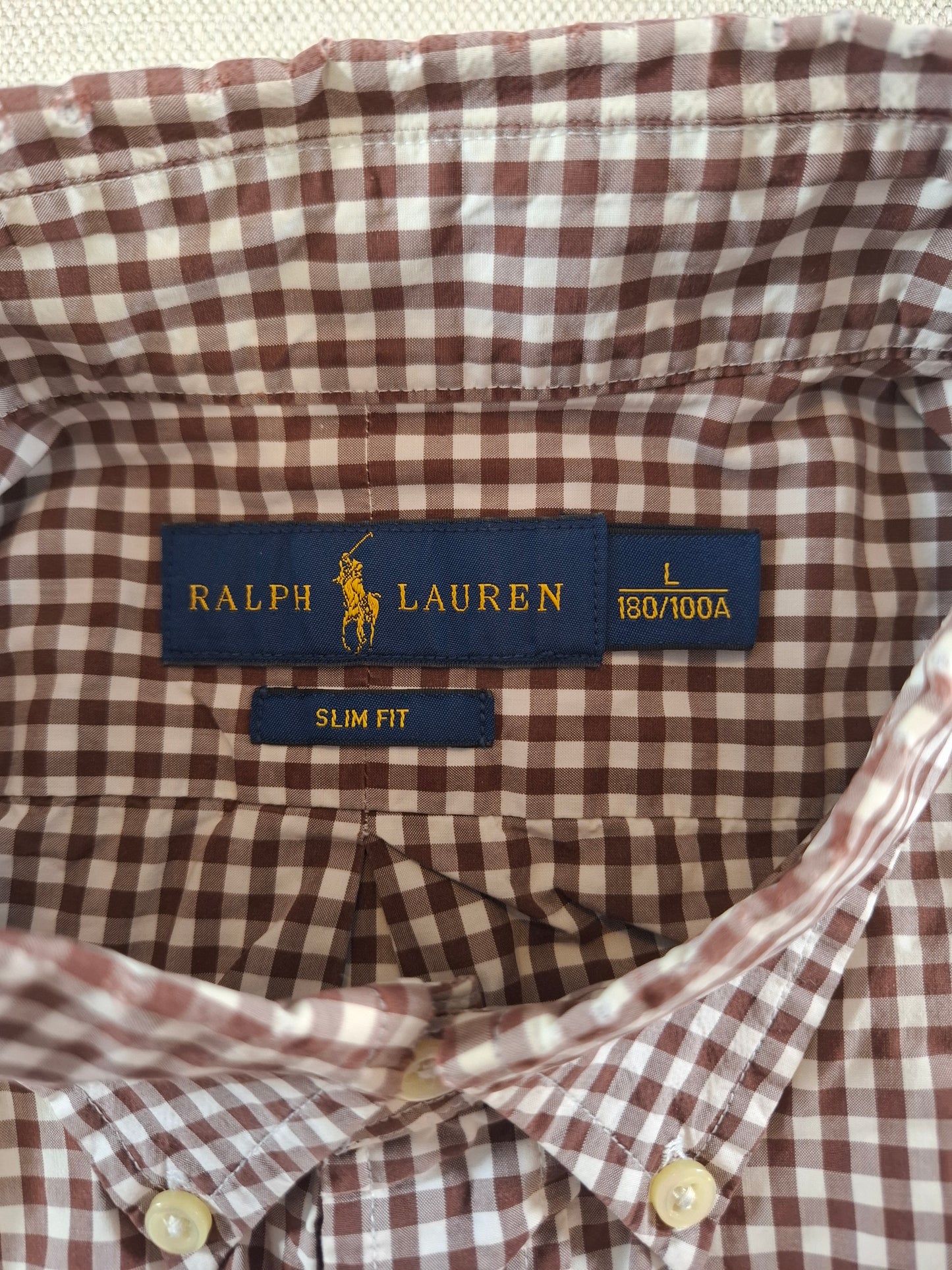 001085 Polo Ralph Lauren Button down shirt size L Brown/ White checkered