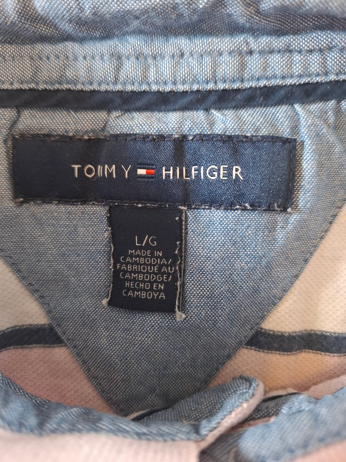 001112 Tommy Hilfiger Polo size L Red/ White/ Blue striped