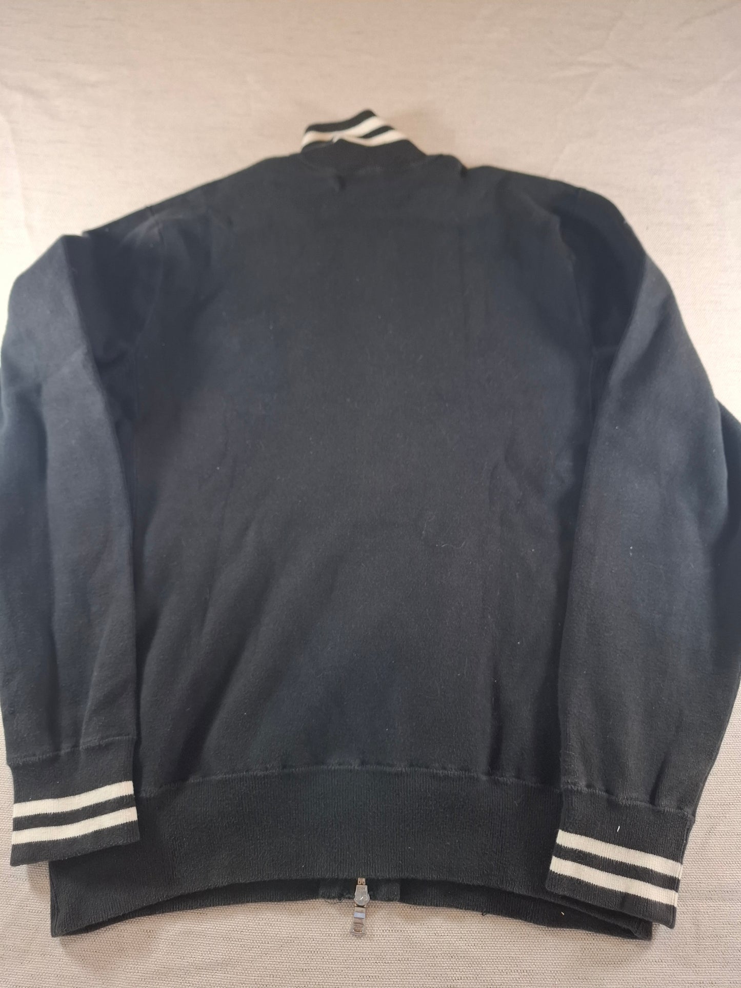 000227 Polo Ralph Lauren Full zip sweater size L Black with Black and White collar.