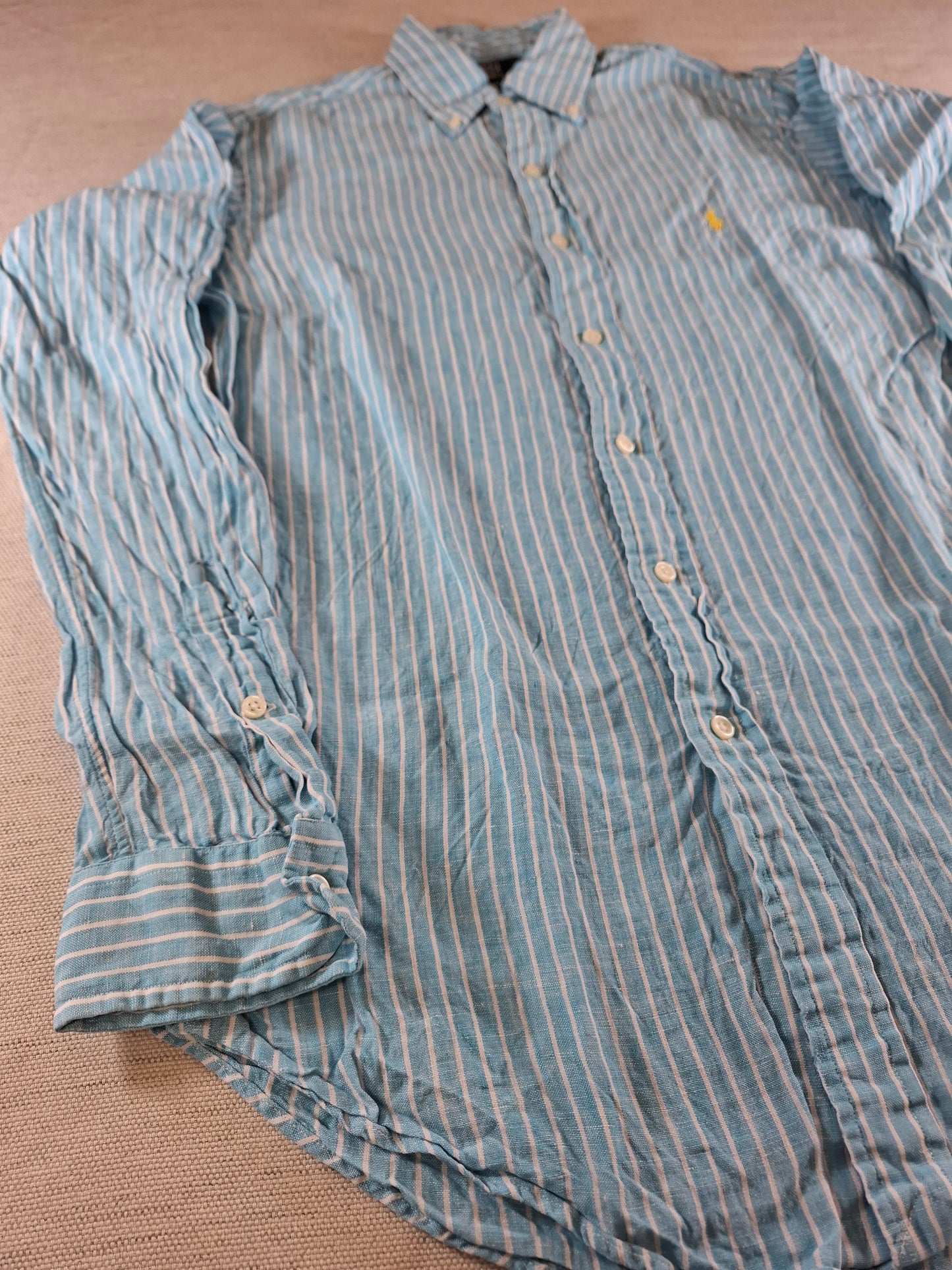 001083 Polo Ralph Lauren Button down shirt size S Turquoise striped