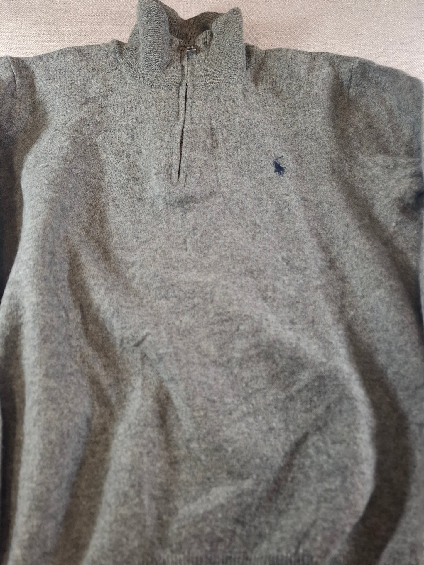 000496 Polo Ralph Lauren 1/4 zip sweater size S Grey Merino