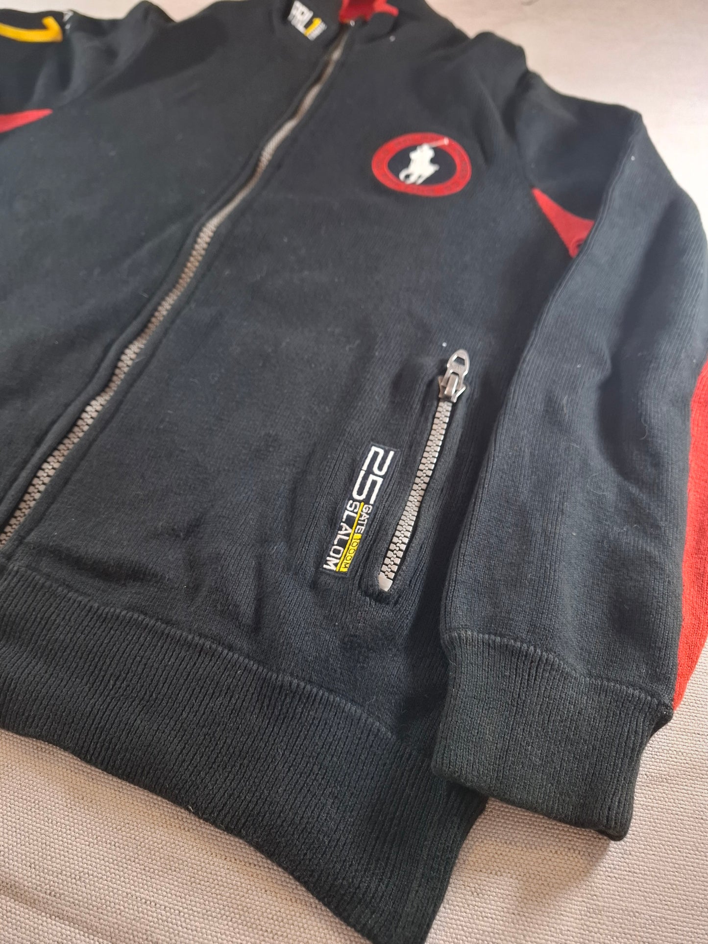 000226 Polo Ralph Lauren Full zip sweater size L Black/ Red