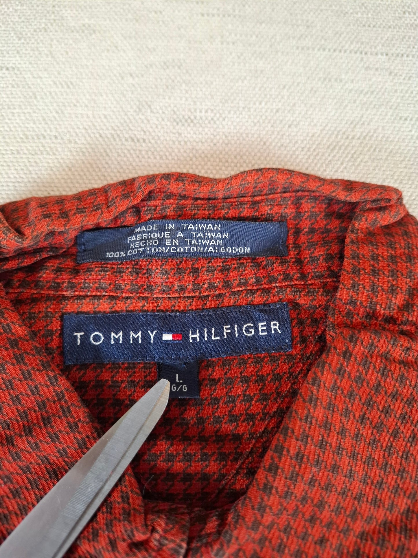 001091 Tommy Hilfiger Button down shirt size L Red/ Black checkered