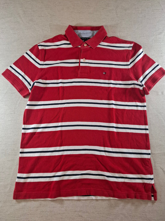 001111 Tommy Hilfiger Polo size M Red/ White/ Black striped