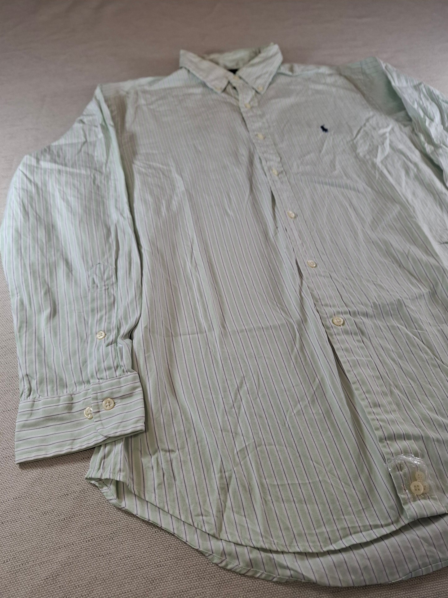 001084 Polo Ralph Lauren Button down shirt size 16.5 / 32-33 Green/ Grey/ White striped